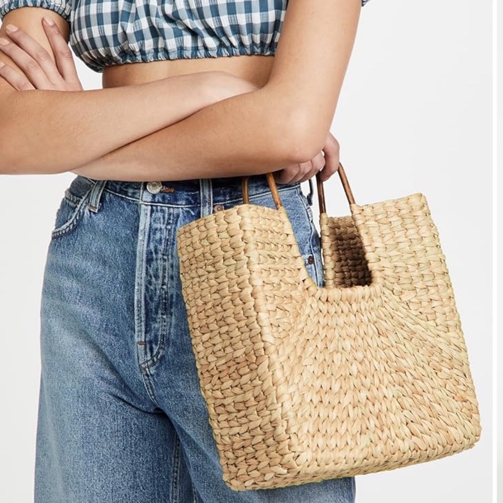 Hat Attack Lily Tote NEW Natural Woven Straw Tote with Wood Handles